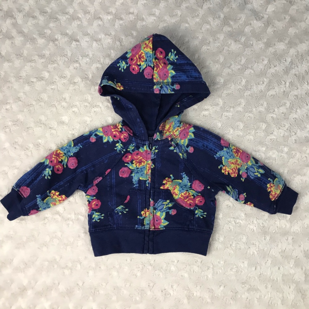 Arizona Jeans Co Hooded Light Jacket Blue Floral - Picture 2 of 4